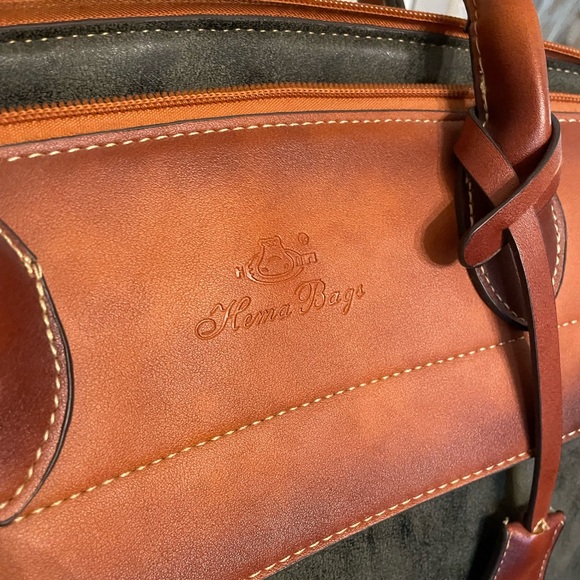 NWOT Hema Zhuofan Dark Grey and Cognac Brown Shoulder/Handbag Purse - Picture 2 of 4